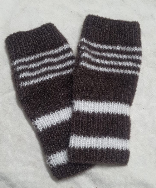 Dark Brown with White stripes Hand Knitted Gloves