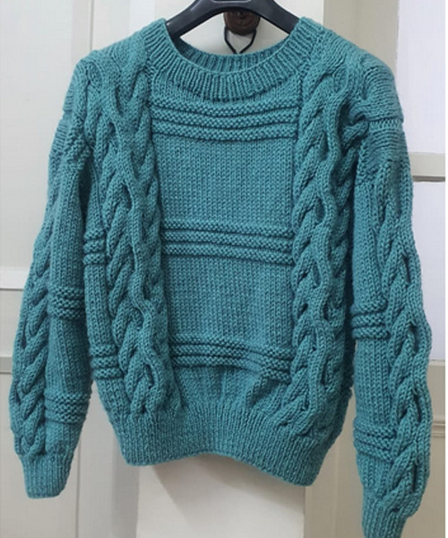 Teal Colored Hand knitted Sweater