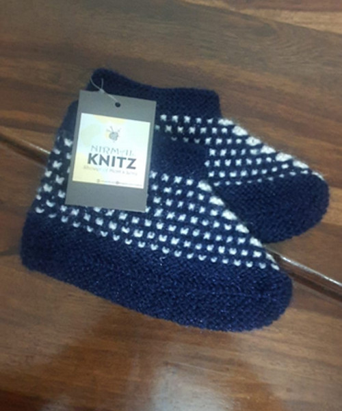 Hand Knitted Dark Blue Woolen Socks