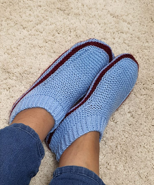 Blue with Wine Stripes Handknitted Woolen Socks