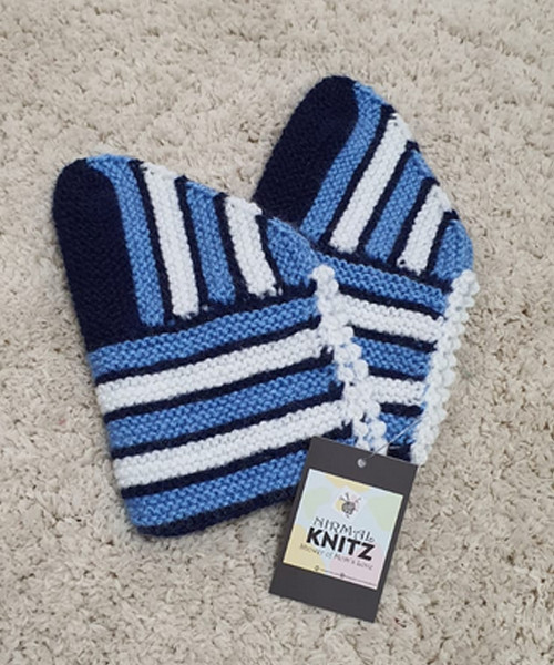 Navy Blue White Handknitted Woolen Socks