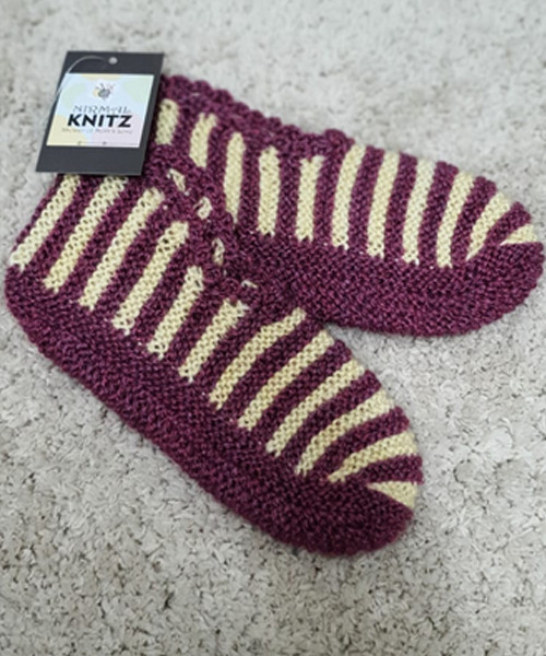 Purple & Pale Yellow Handknitted Woolen Socks